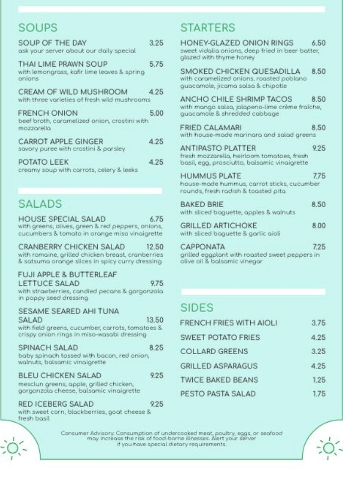 Cafe menu